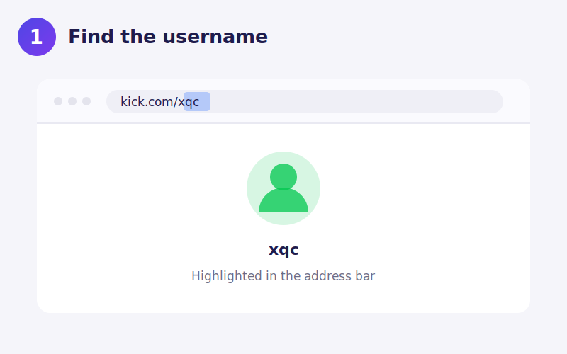 Halaman channel Kick dengan nama channel disorot di bilah alamat peramban