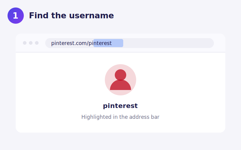 Profil Pinterest avec le nom d'utilisateur surligné dans la barre d'adresse du navigateur