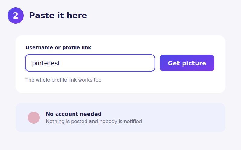 Un nom d'utilisateur Pinterest saisi dans le champ de dpdownloader à côté du bouton de recherche